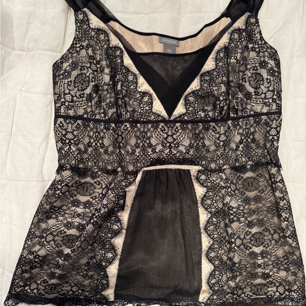Ann Taylor Black and Cream Lace Chemise
